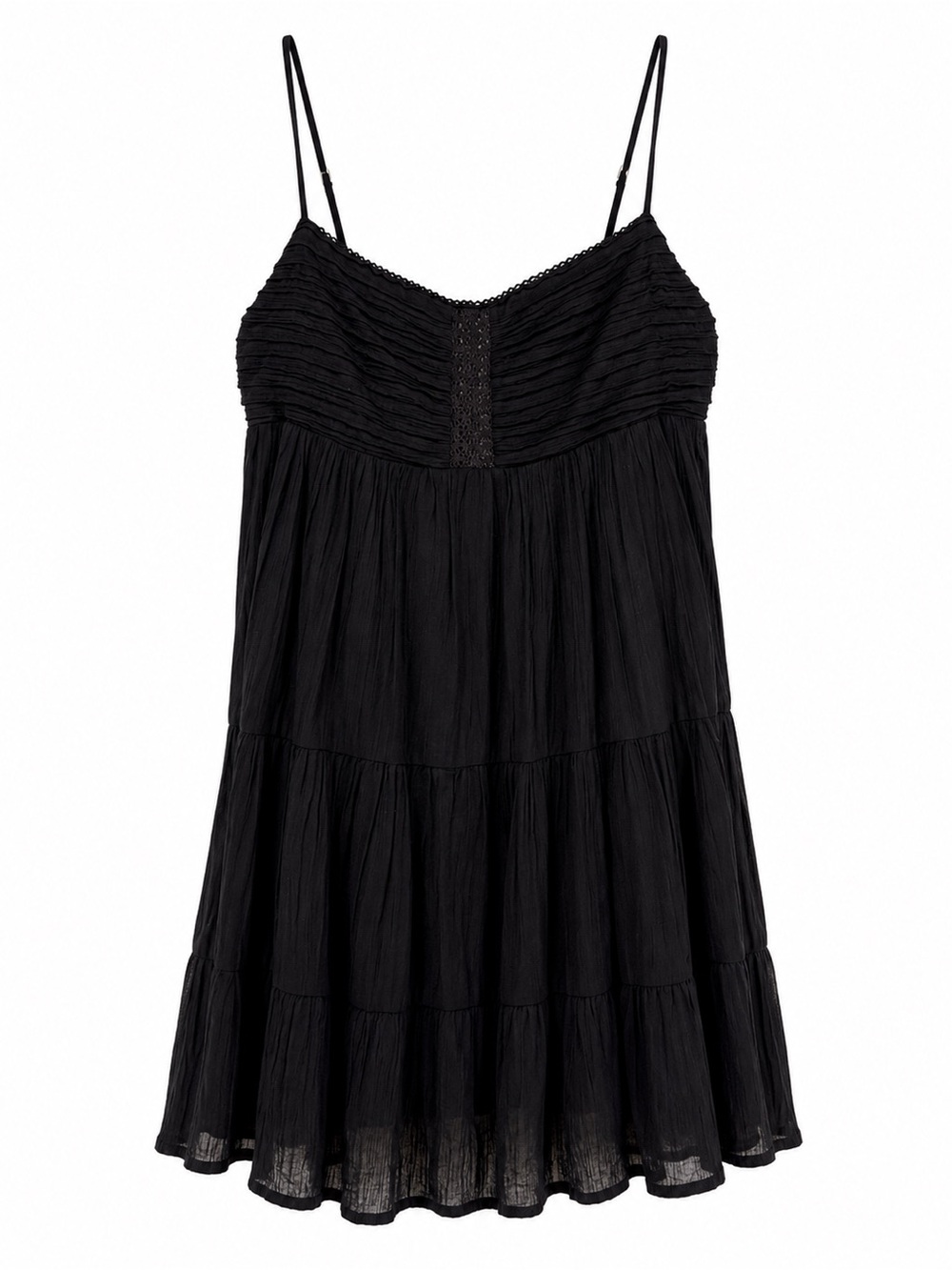 Zara NWT Black Cotton Tiered Mini Dress Size L Boho Adjustable Straps - Picture 2 of 9